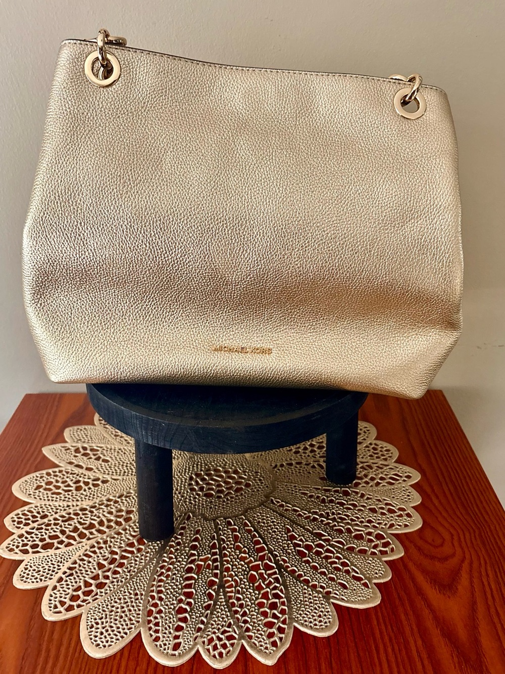 Michael Kors Metallic Gold Leather Shoulder Tote